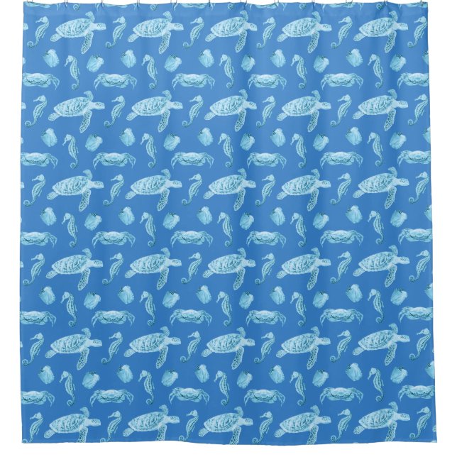Seahorses and Sea Turtles Shower Curtain (Front)