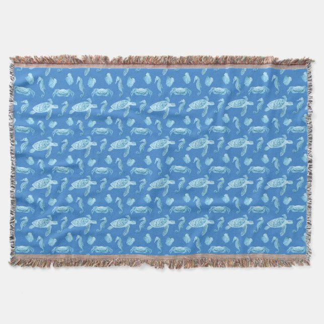 Seahorses and Sea Turtles Throw Blanket (Front)