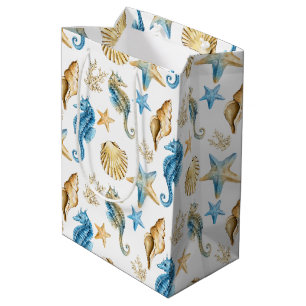 Seahorses and Starfish On White Medium Gift Bag