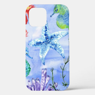 Seahorses And Starfish With Corals Pattern iPhone 12 Case