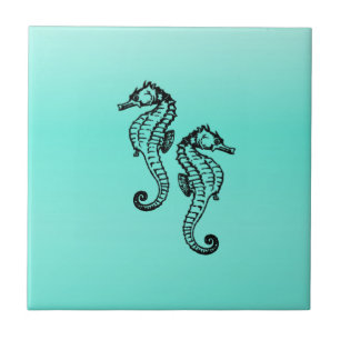 Seahorses Aqua Tile