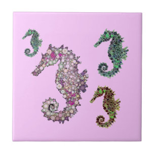 Seahorses Art by LeahG Tile