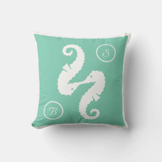 Seahorses beach wedding custom monogram  pillow