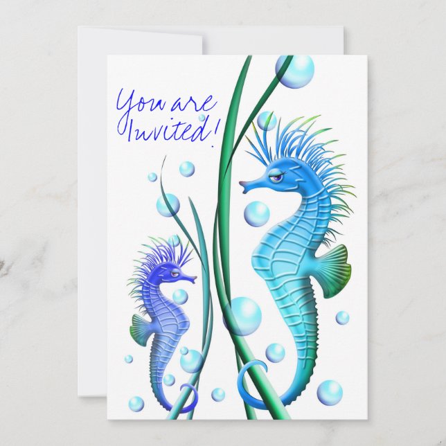Seahorses Cartoon Invitation (Front)