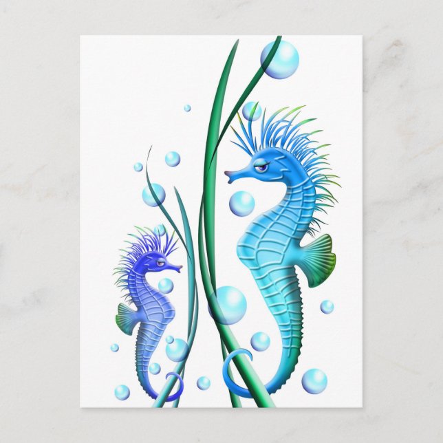 Seahorses Cartoon Postcard (Front)