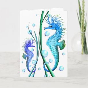 Seahorses Cartoon "Thank You" Card