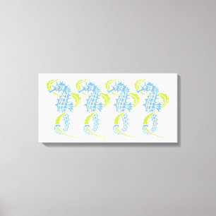 Seahorses dusk blue, lime green and seaweed canvas print