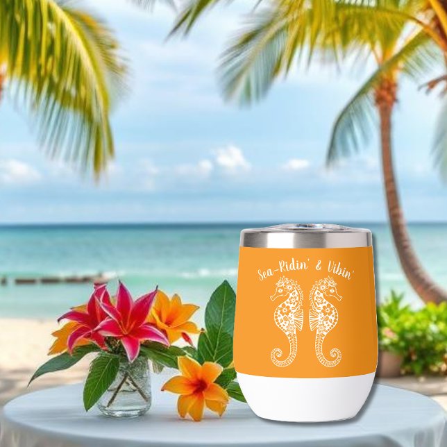 Seahorses-Fisherman Core-Hawaiian-Orange (Sea Horses-Fisherman Core-Beach tumbler, Summer tumbler-wine tumbler-Orange)