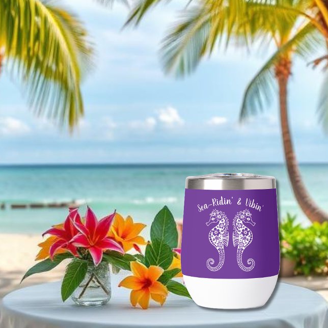 Seahorses-Fisherman Core-Hawaiian-Purple (Sea Horses-Fisherman Core-Beach tumbler, Summer tumbler-wine tumbler-Purple)