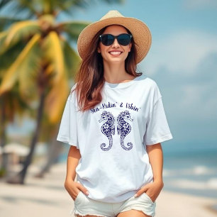 Seahorses-Fisherman Core-Hawaiian Tropical-Blue T-Shirt