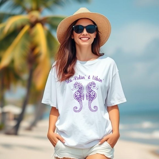 Seahorses-Fisherman Core-Hawaiian Tropical-Purple T-Shirt (Sea Horse-Fisherman Core-Hawaiian-Tropical-Beach T shirt-Summer Trend-Purple)