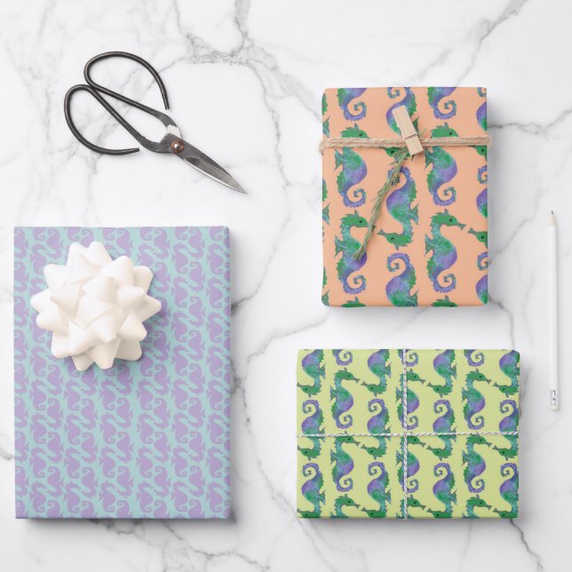 Seahorses Galore Wrapping Paper Sheet (Front)