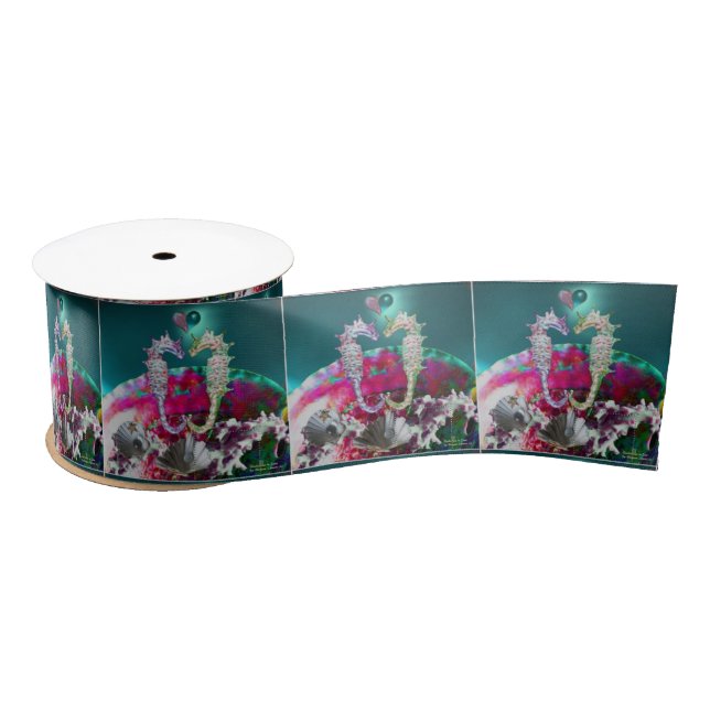 SEAHORSES IN LOVE BEACH WEDDING SATIN RIBBON (Spool)