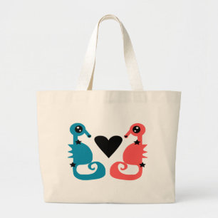 Seahorses in love large tote bag