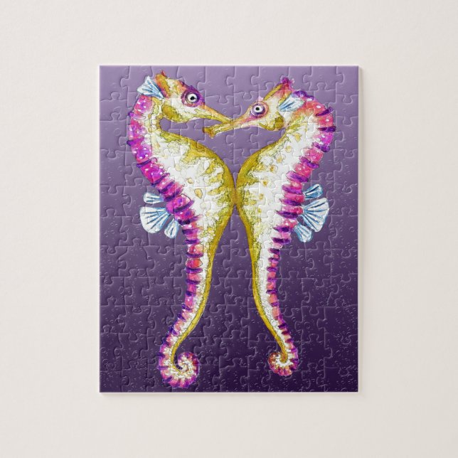 Seahorses Kiss Purple Jigsaw Puzzle (Vertical)