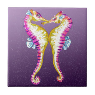 Seahorses Kiss Purple Tile