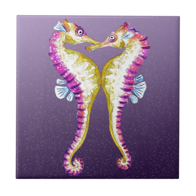 Seahorses Kiss Purple Tile (Front)