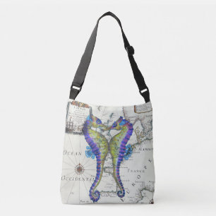 Seahorses Love Map Crossbody Bag