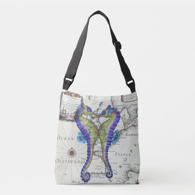 Seahorses Love Map Crossbody Bag (Front)