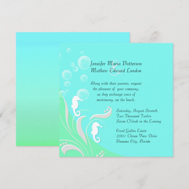 Seahorses Modern Wedding Invitation (Front/Back)