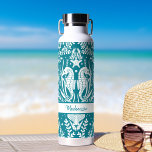 Seahorses Ocean Sea Life Teal Blue Personalised Water Bottle<br><div class="desc">This customisable insulated water bottle is perfect for a day at the beach. It features a teal and white damask design with seahorses,  coral,  seaweed,  and shells. Personalise for yourself or for a gift for the beach lovers on your list.</div>