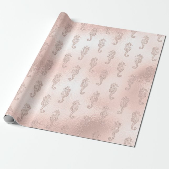 Seahorses on Pink Wrapping Paper (Unrolled)