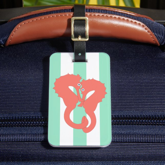 Seahorses on Seafoam Green Stripes Luggage Tag (Front Insitu 2)
