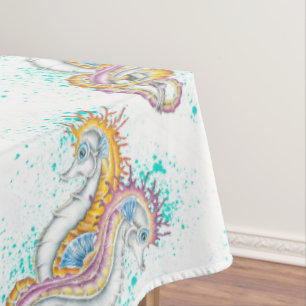Seahorses Orange Magenta Splash Ink Tablecloth
