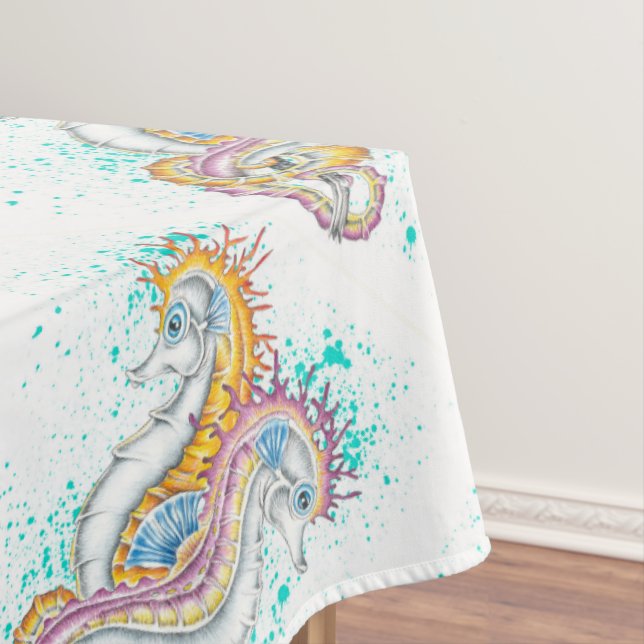 Seahorses Orange Magenta Splash Ink Tablecloth (In Situ)