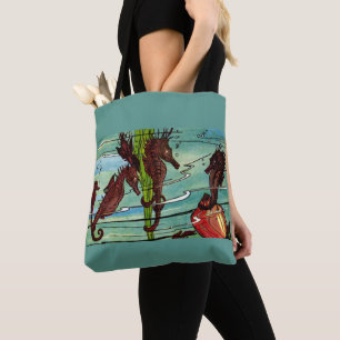seahorses print tote bag