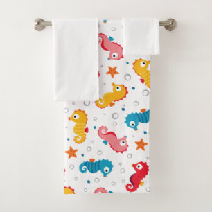 Seahorses Seamless Pattern Bath Towel Set