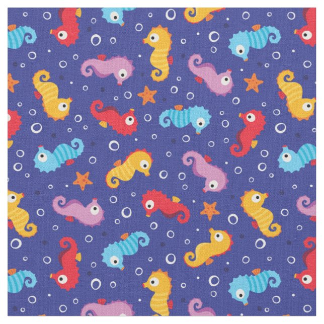 Seahorses Seamless Pattern Fabric (Close Up)