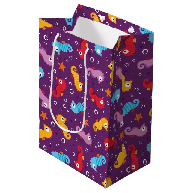 Seahorses Seamless Pattern Medium Gift Bag (Front Angled)