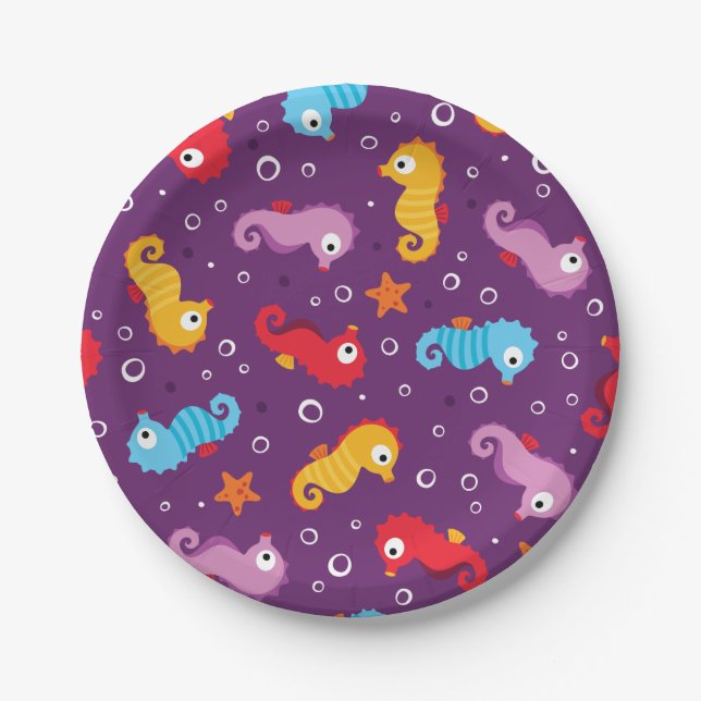 Seahorses Seamless Pattern Paper Plate (Front)