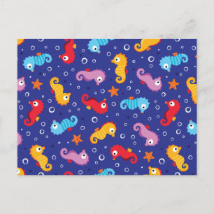 Seahorses Seamless Pattern Postcard