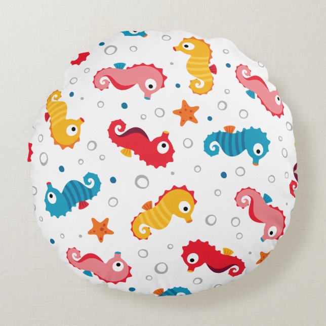 Seahorses Seamless Pattern Round Cushion (Front)