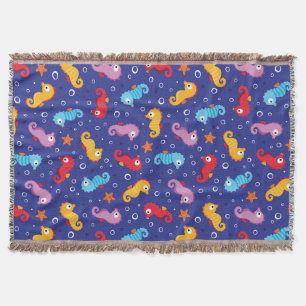 Seahorses Seamless Pattern Throw Blanket