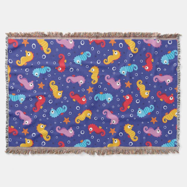 Seahorses Seamless Pattern Throw Blanket (Front)