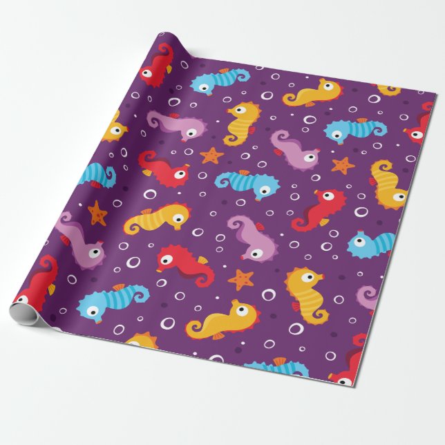 Seahorses Seamless Pattern Wrapping Paper (Unrolled)
