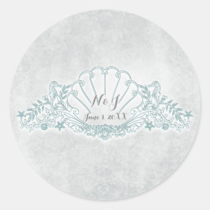 Seahorses & Seashell Beach Wedding Favour Classic Round Sticker