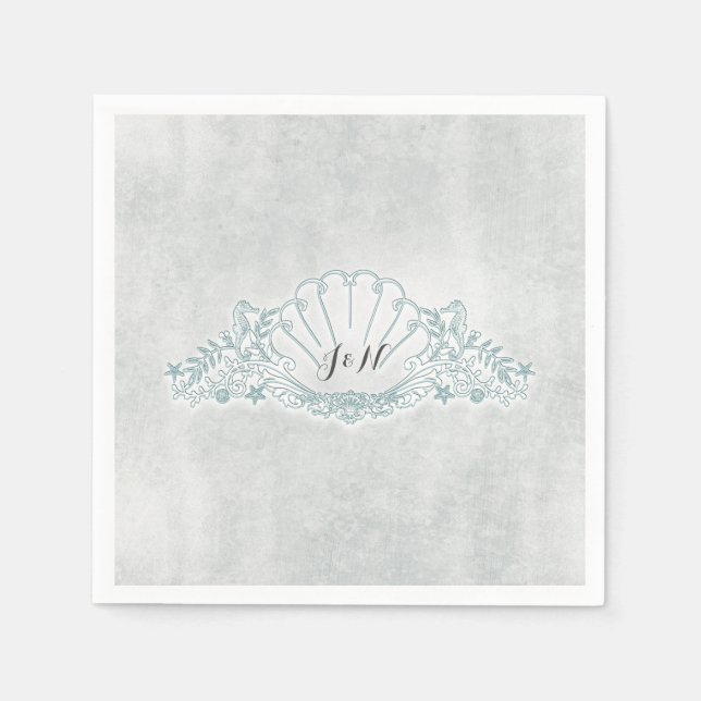 Seahorses & Seashell Beach Wedding Reception Napkin (Front)