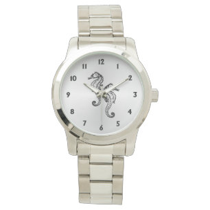 Seahorses Silver with Twelve Numbers Watch