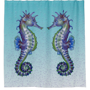 Seahorses Teal Bubbles Shower Curtain