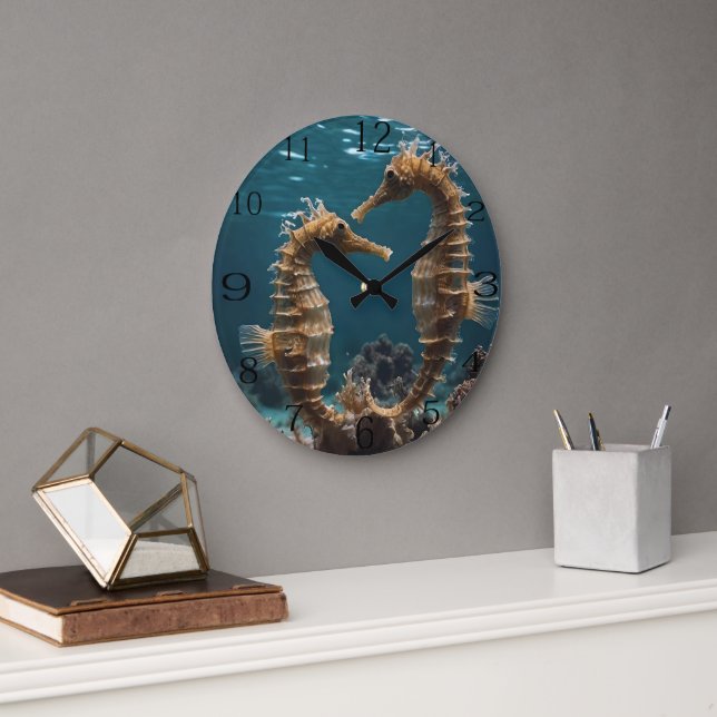 Seahorses Under The Ocean,  Large Clock (Office)