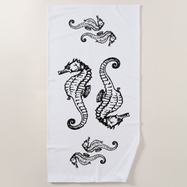Seahorses White Beach Towel (Front)