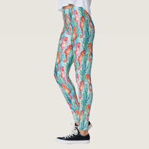 Seahorses With Bubbles and Seaweed Plant Life Leggings