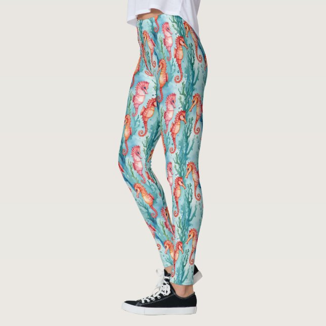 Seahorses With Bubbles and Seaweed Plant Life Leggings (Left)