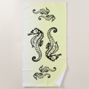 Seahorses Yellow Beach Towel