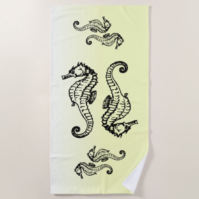 Seahorses Yellow Beach Towel (Front)