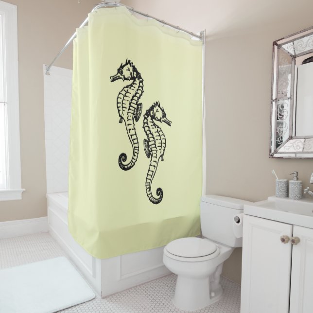 Seahorses Yellow Shower Curtain (In Situ)